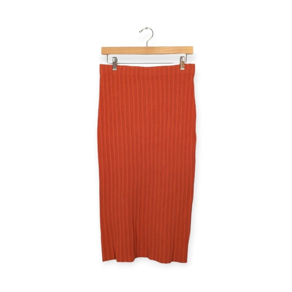 NWT Proenza Schouler White Label Orange Ribbed Knit Midi Skirt Size M